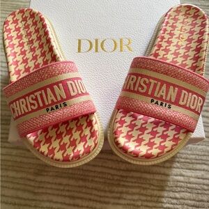 Dior Pink Houndstooth Slides